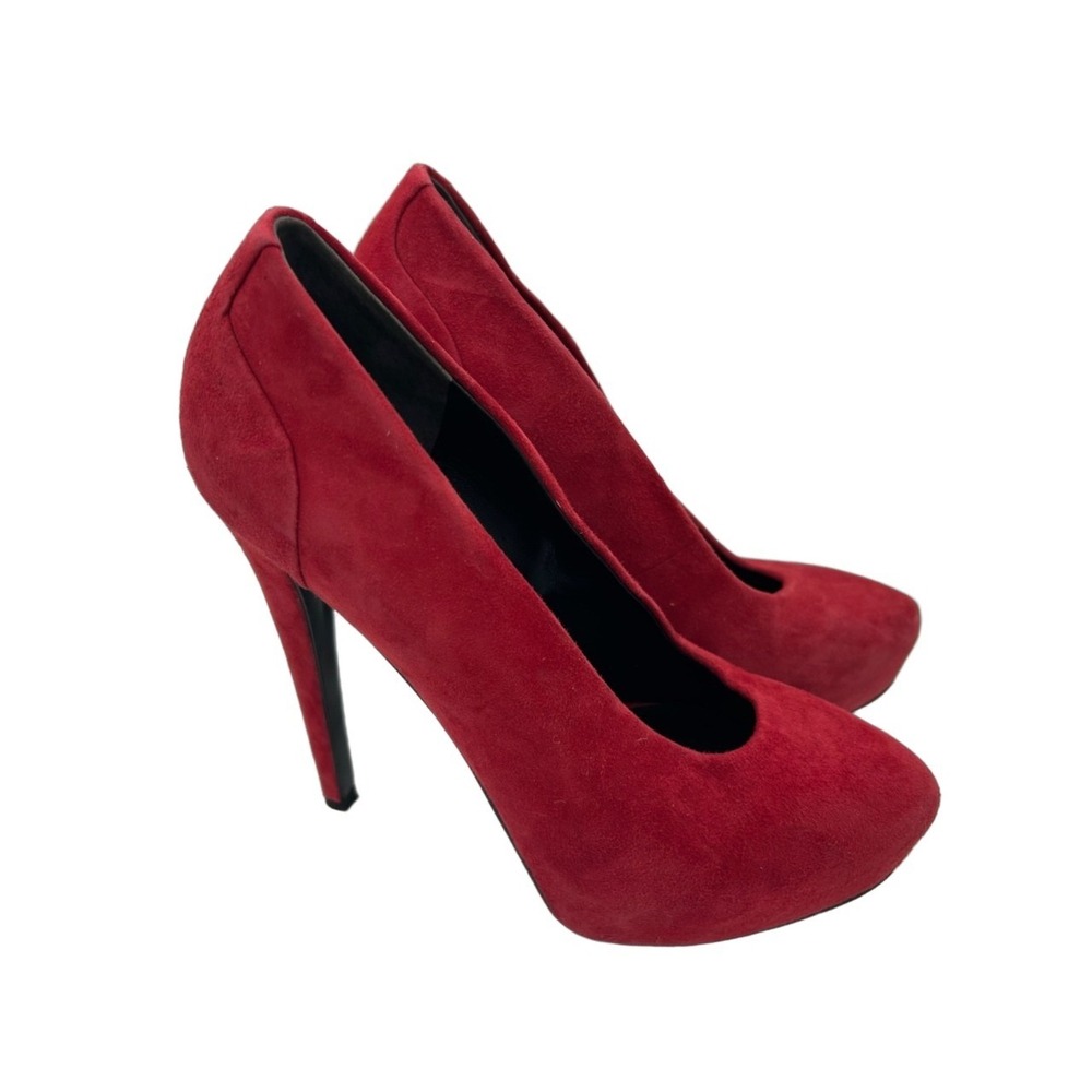 Nine West Platform Pumps Women's Size 7.5 M Red Suede Stiletto High Heel